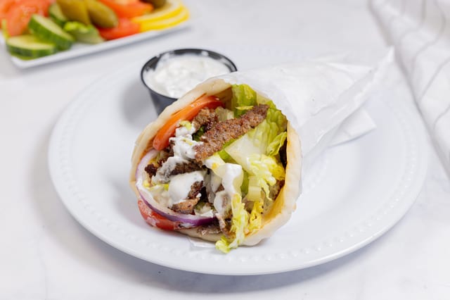 Lamb And Beef Gyro Sandwich.