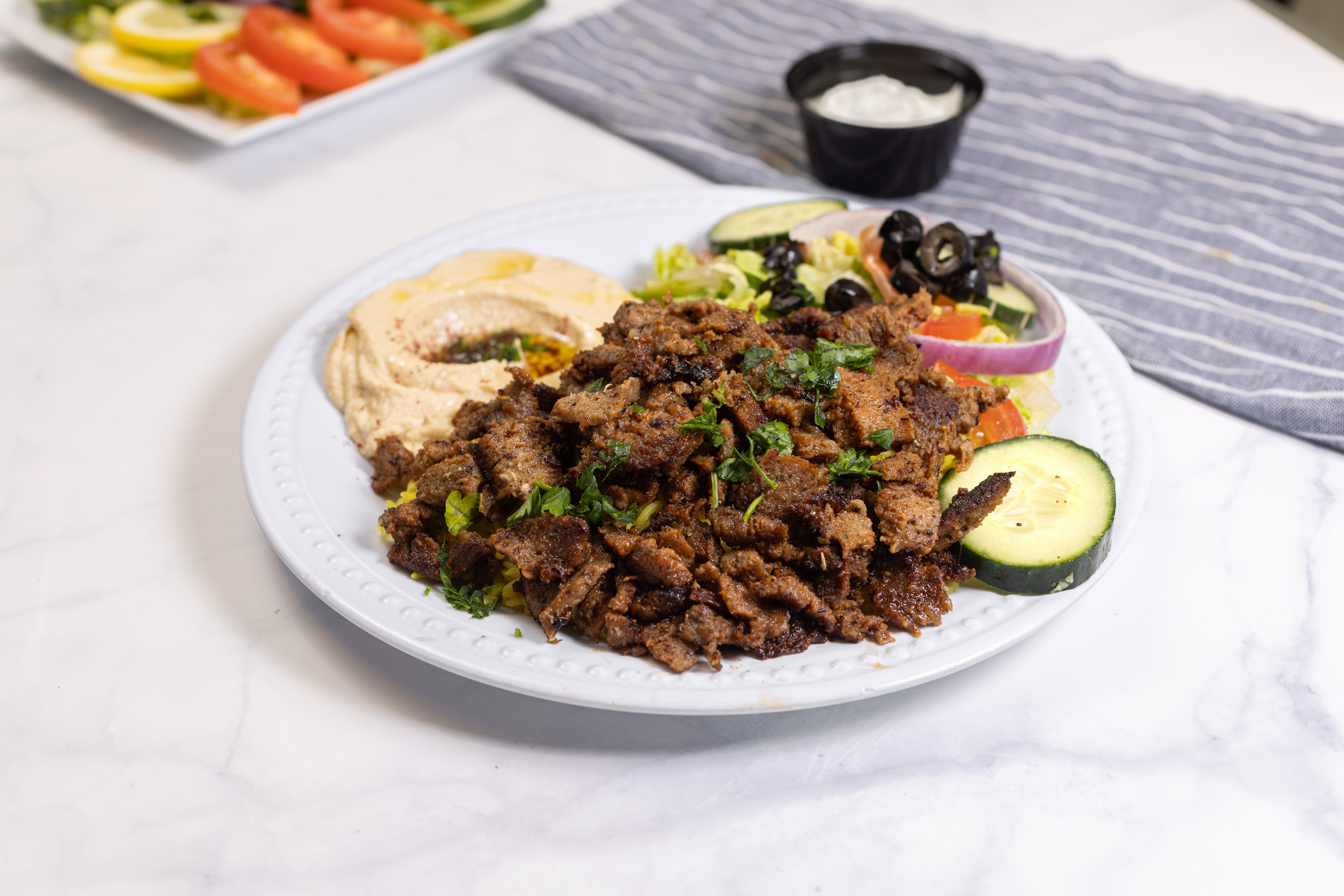 Beef And Lamb Gyro Plate.
